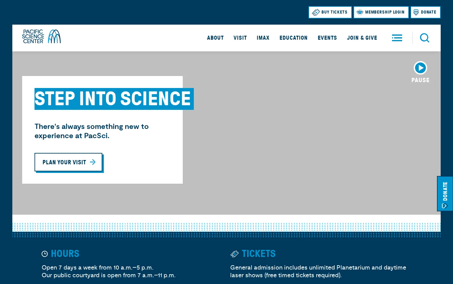 Pacific Science Center 页面快照